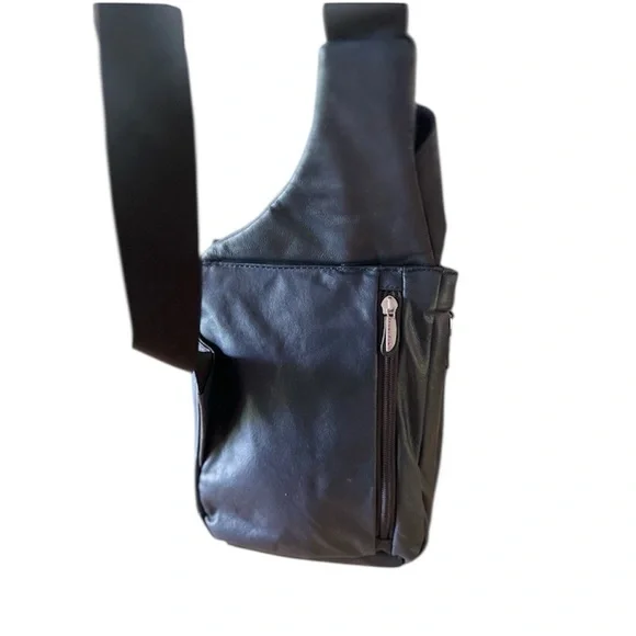 Travelon blue leather anti-theft crossbody bag - Picture 4 of 5